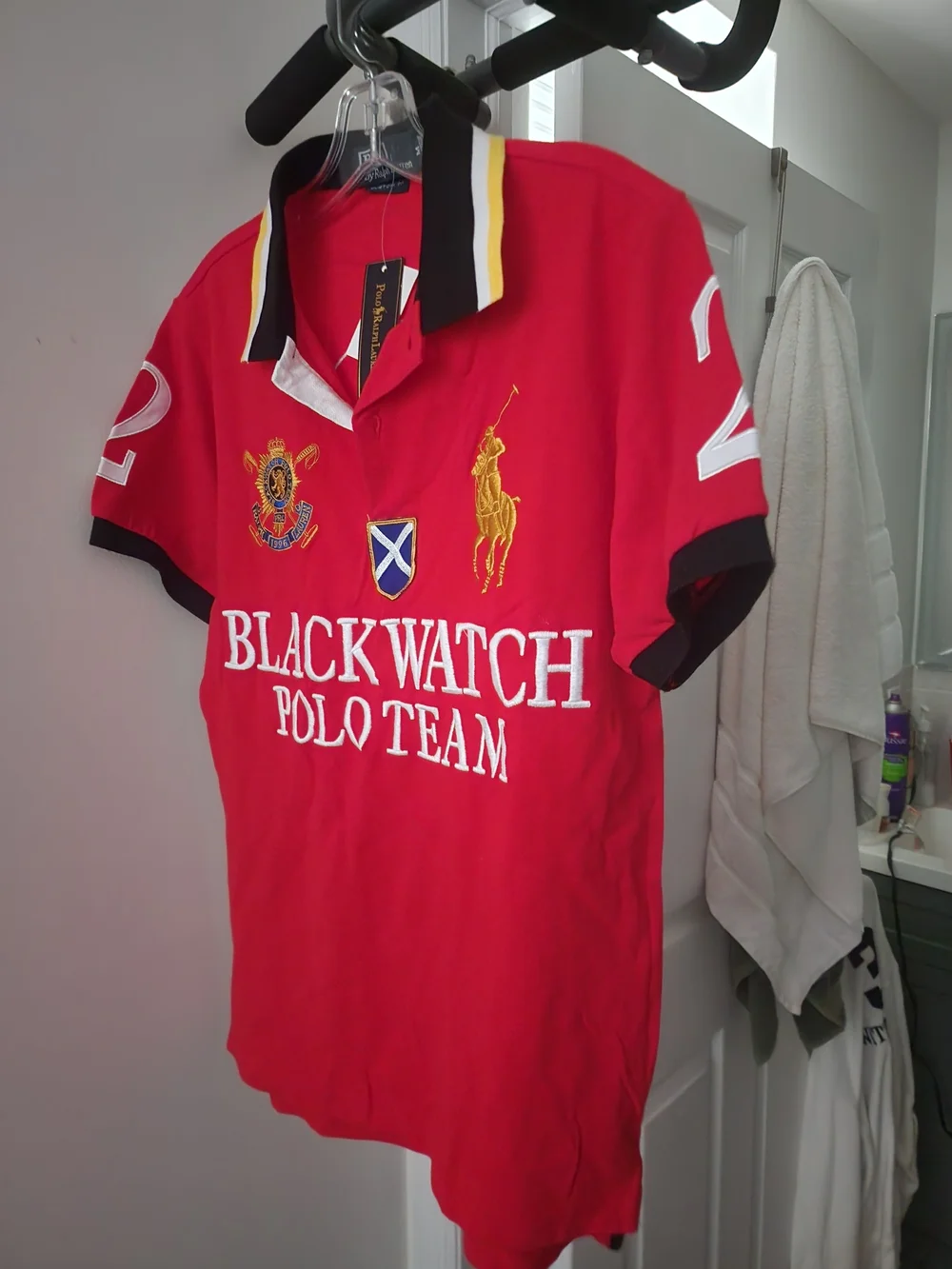 Ralph Lauren Red Black Watch Polo Team Short Sleeve Polo